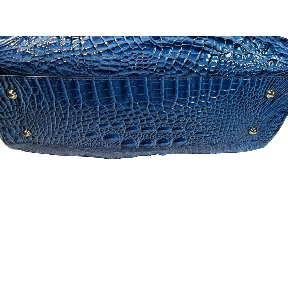 Brahmin Melbourne Sapphire Blue Embossed Croc Leather Tote Satchel Bag Purse
